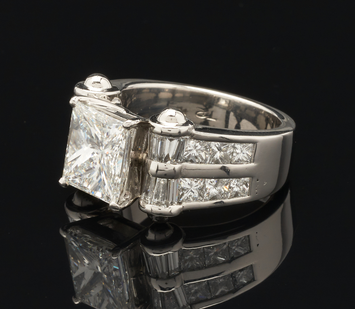 Lot 63: Platinum 4.00 Carat GIA Princess Cut Diamond Ring, 5.68 Total Carat Weight
