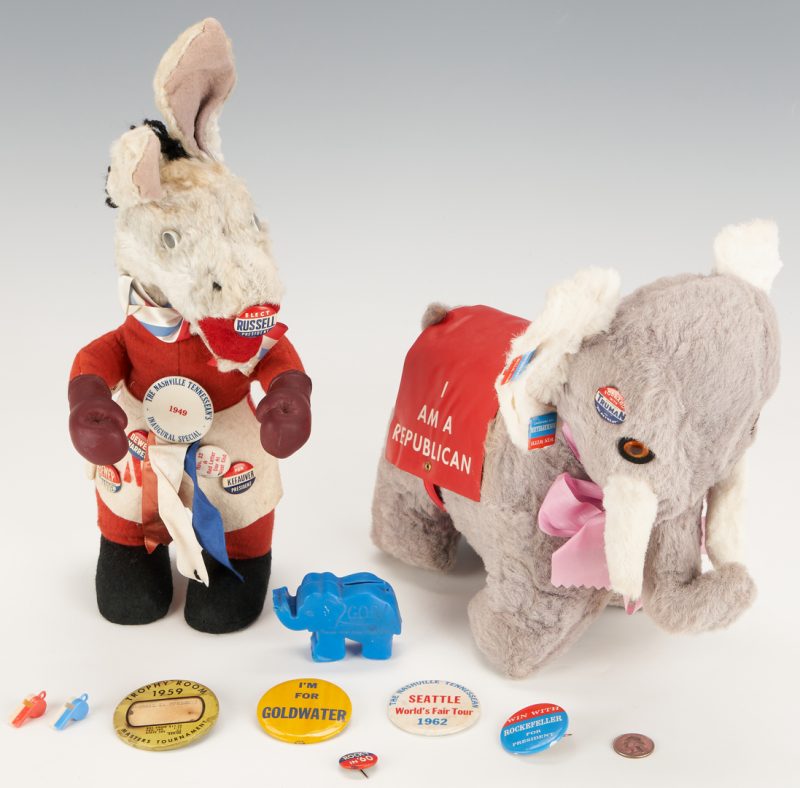 Lot 640: Political Collection incl. Rare Truman button, Plush Animals