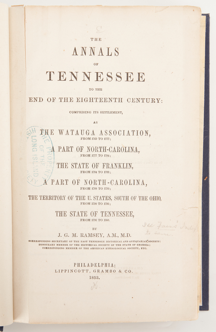 Lot 643: Ramsey's Annals of TN & 1868 Laws of Nashville, 2 items