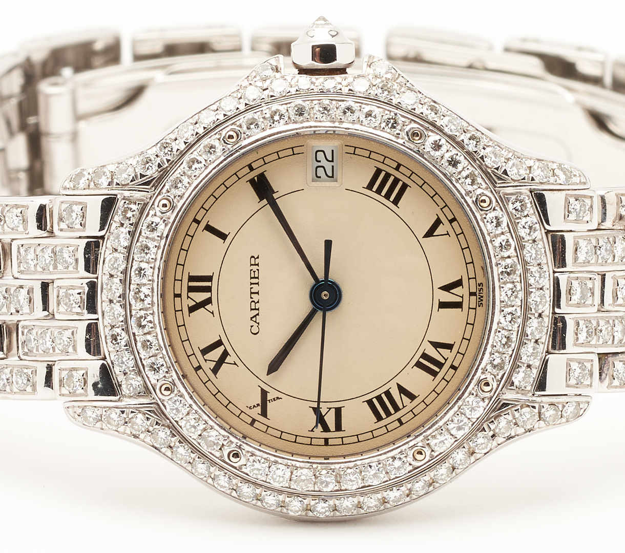 Lot 64: 18K & Diamond Cartier Watch