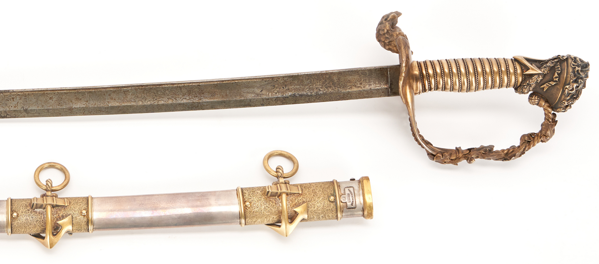 Lot 660: Civil War Tiffany Naval Presentation Sword, Rear Admiral Cadwalader Ringgold, Belt and Commendations