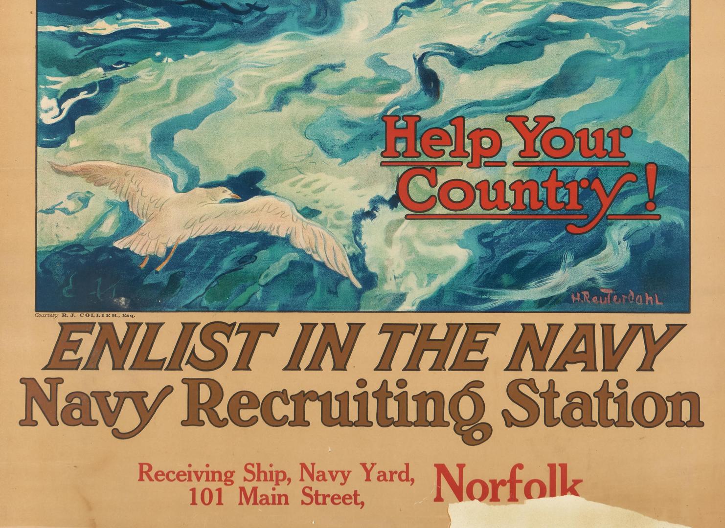 Lot 664: WWI Navy Posters plus Photo of USS John Hood, 3 pcs.