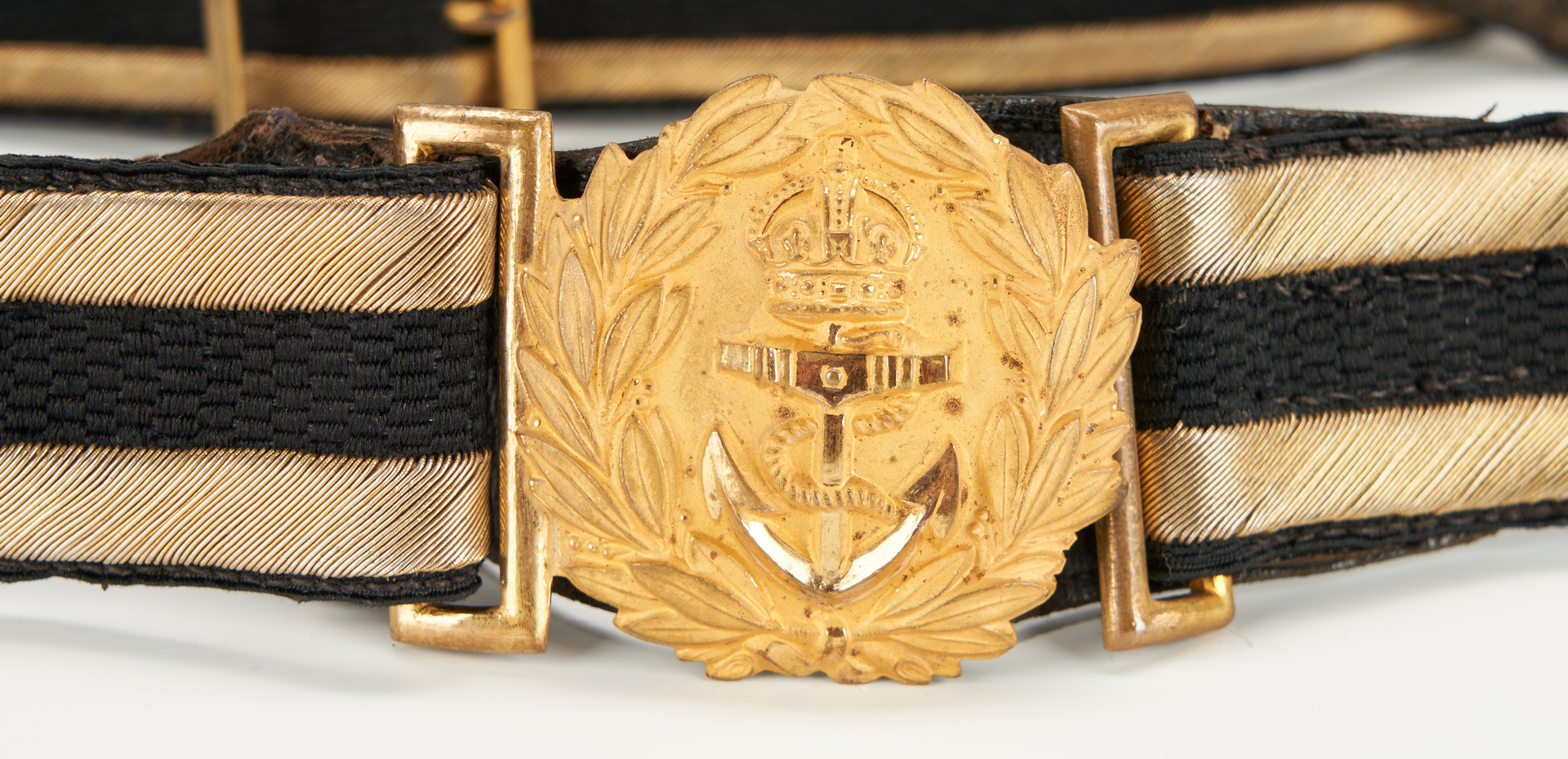 Lot 665: Royal Navy Epaulets, Dress Belt w/ Storage Box & Burl Wood Letter Opener