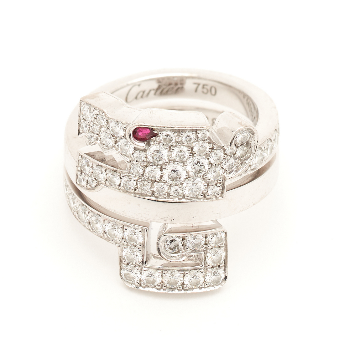 Lot 66: Cartier Diamond & Ruby Baiser Du Dragon Ring