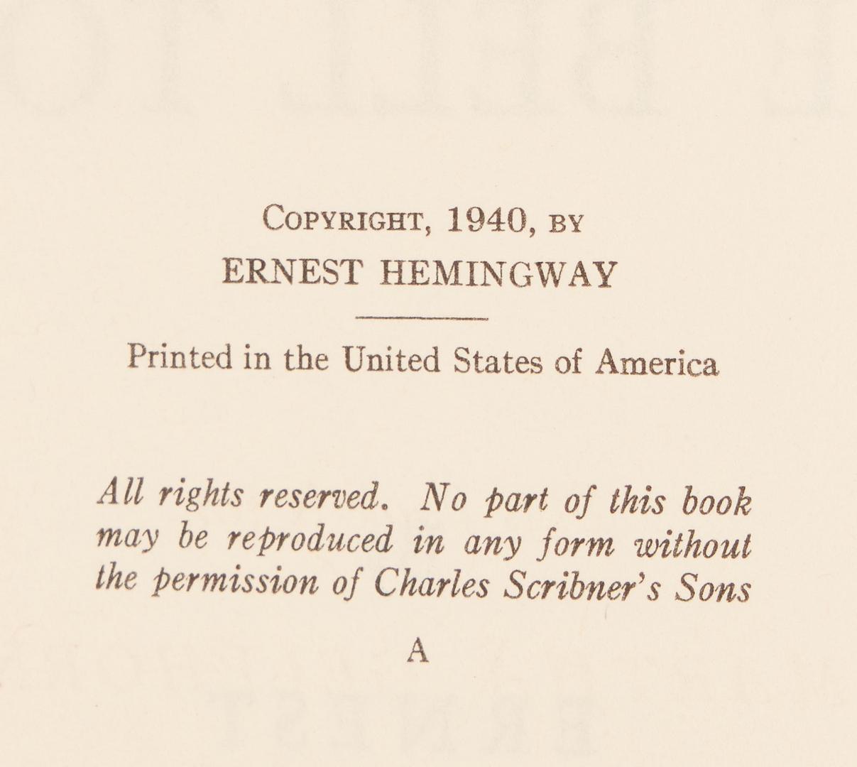 Lot 670: Hemingway, For Whom the Bell Tolls, 1st Ed.