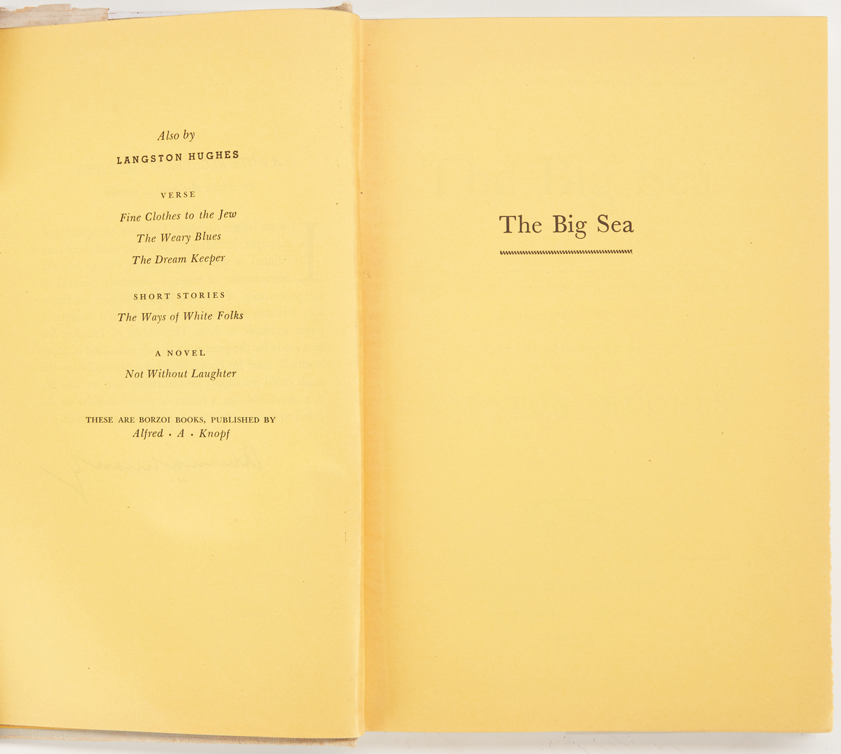 Lot 680: Langston Hughes Signed & Inscribed, The Big Sea, 1945