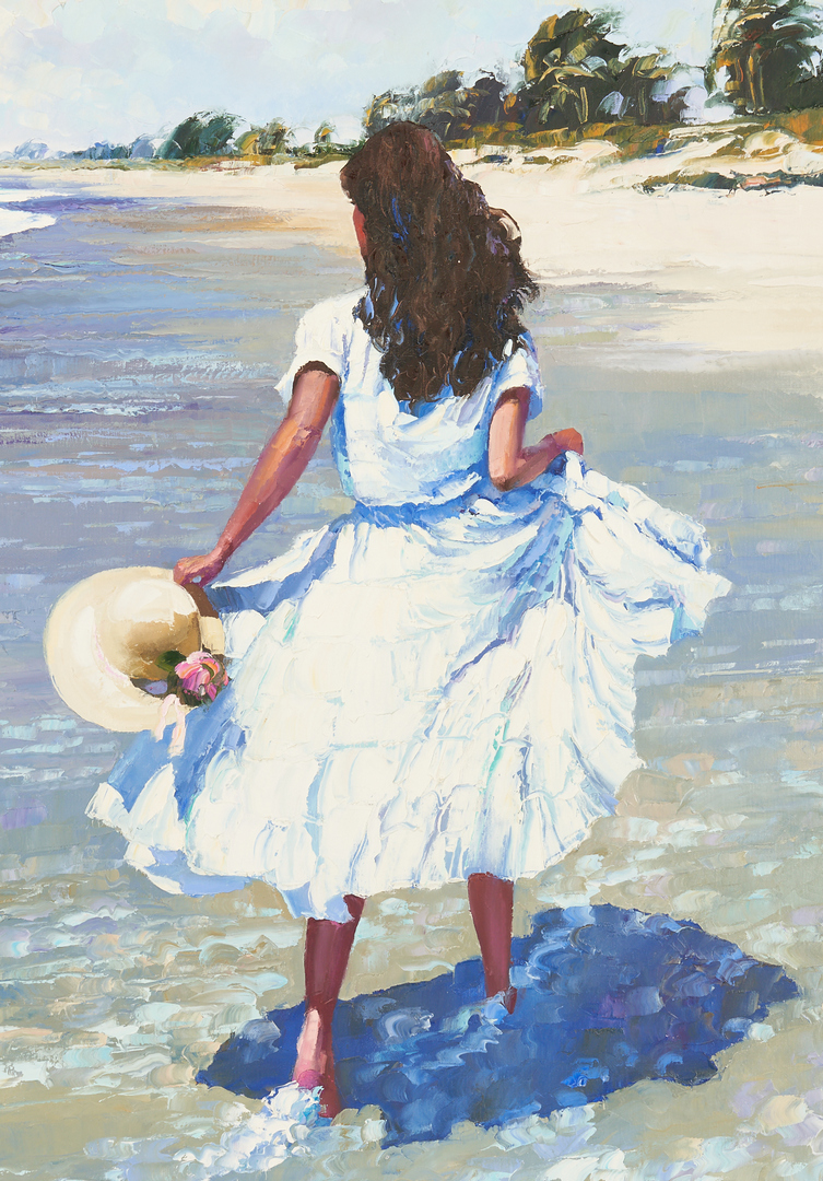 Lot 683: Howard Chesner Behrens O/C Marine Painting, Girl on Beach