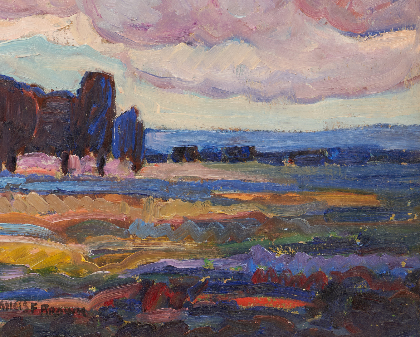 Lot 689: Francis Focer Brown O/B, Impressionistic Landscape Painting