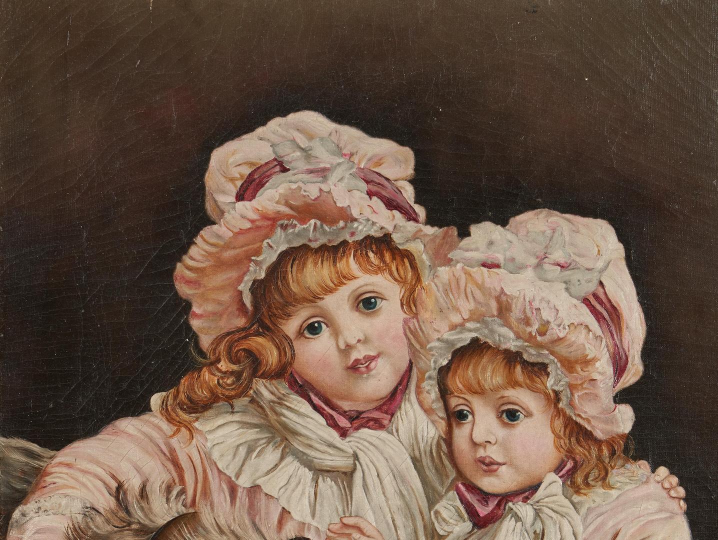 Lot 693: Victorian O/C Portrait of Two Girls & a Dog