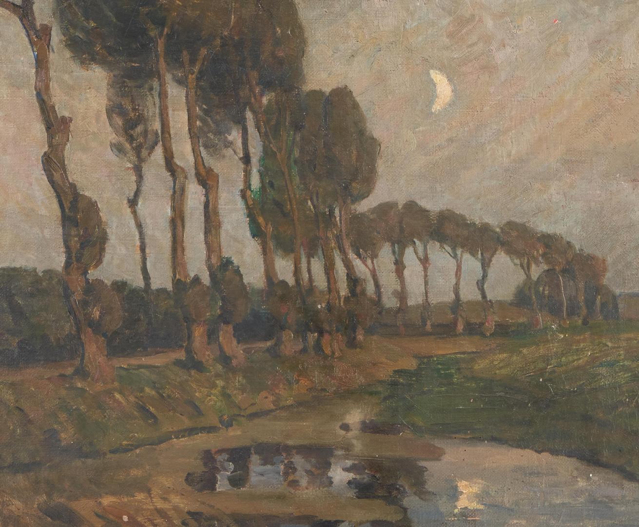 Lot 701: Albert Larsen Oil on Canvas Landscape, Moonlit Pond
