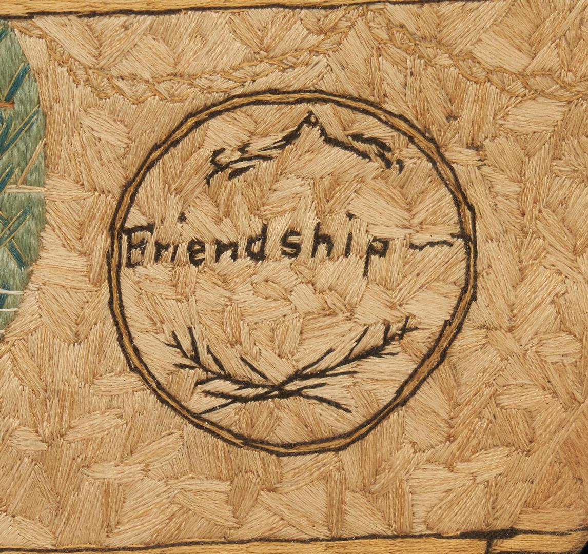 Lot 707: Framed English Needlework on Silk, Friendship