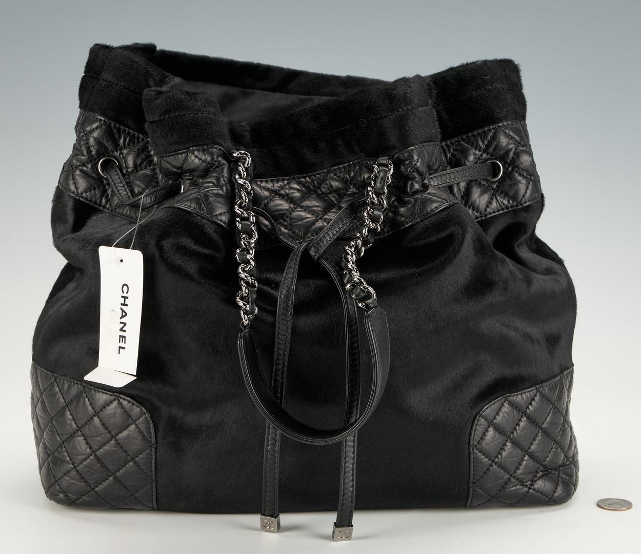 Lot 715: NWT Chanel Black Quilted Calfskin & Pony Hair Tote