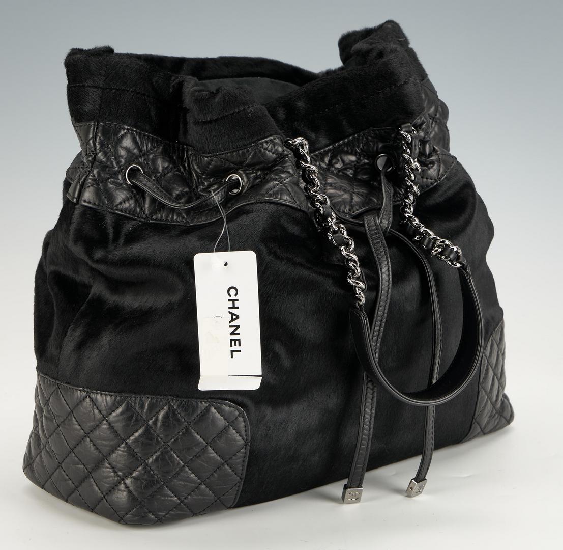 Lot 715: NWT Chanel Black Quilted Calfskin & Pony Hair Tote