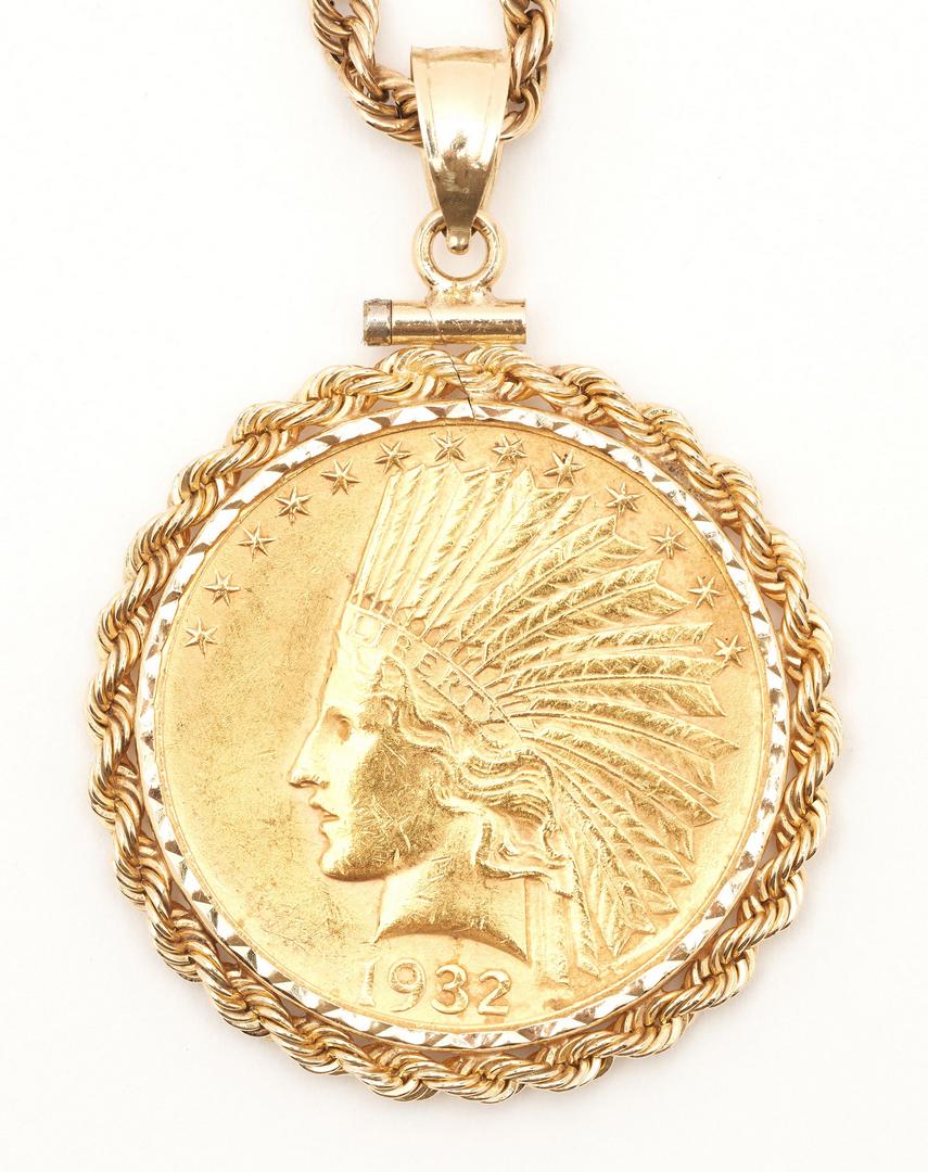 Lot 730: $10 Indian Gold Piece with 14K Bezel & Necklace