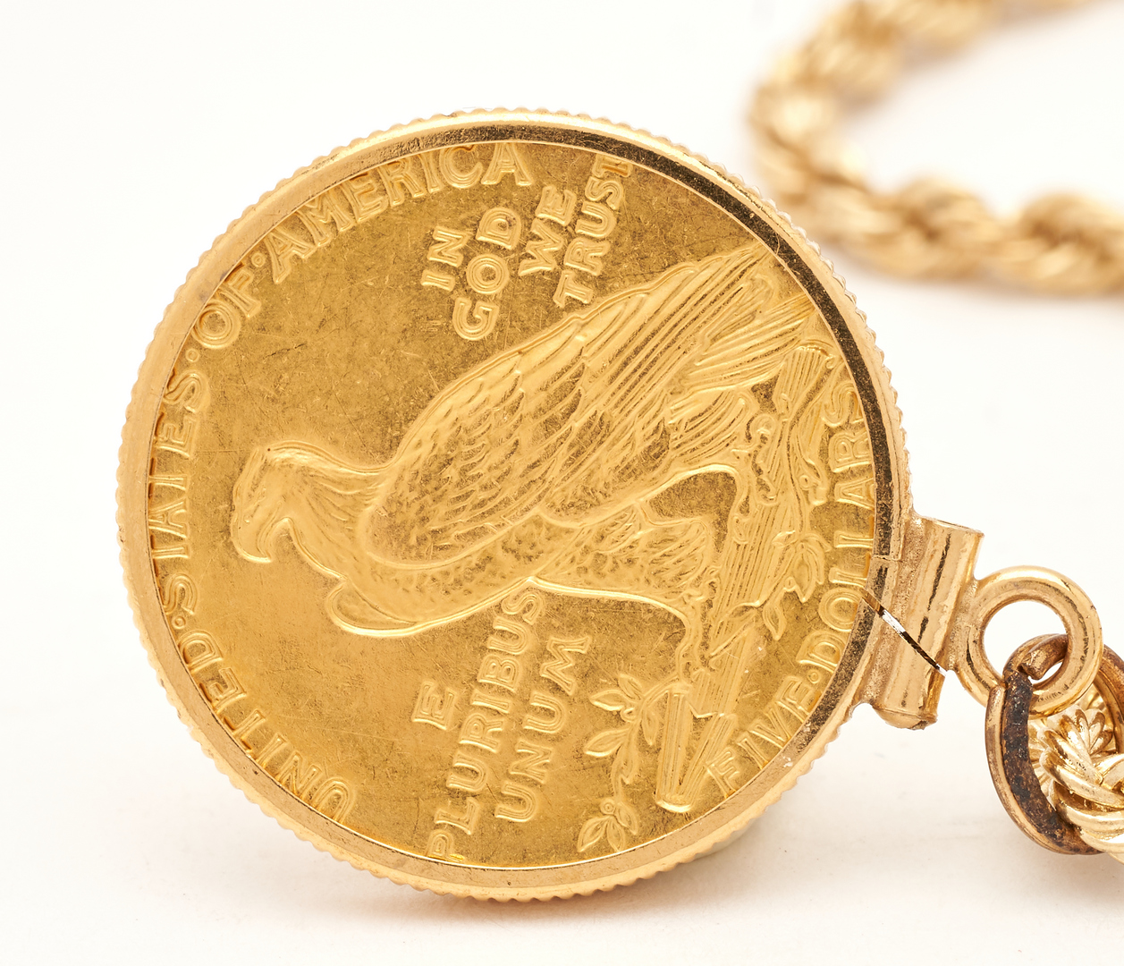 Lot 731: $5 Indian Gold Piece with 14K Bezel & Necklace