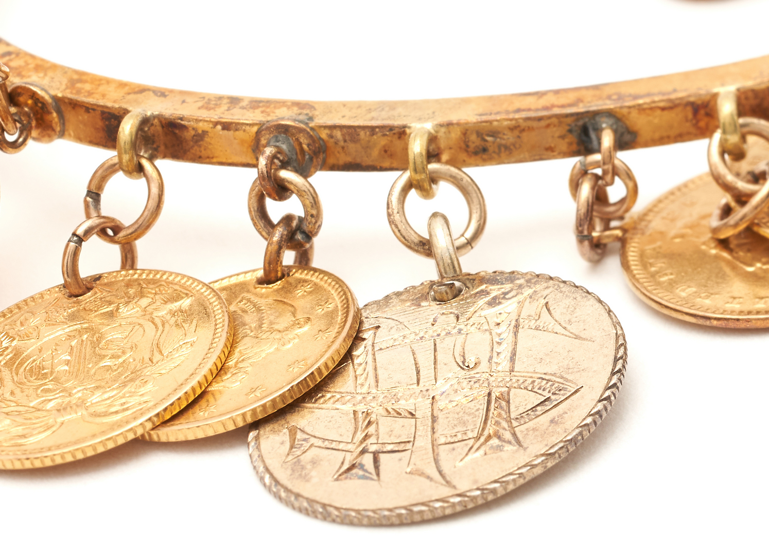 Lot 733: Love Token Coin & Charm Bangle Bracelet