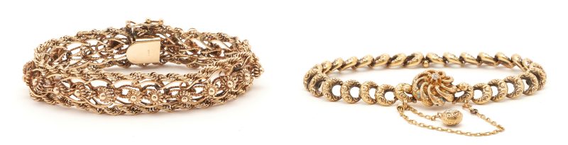 Lot 735: Two (2) Ladies Antique 14K Bracelets