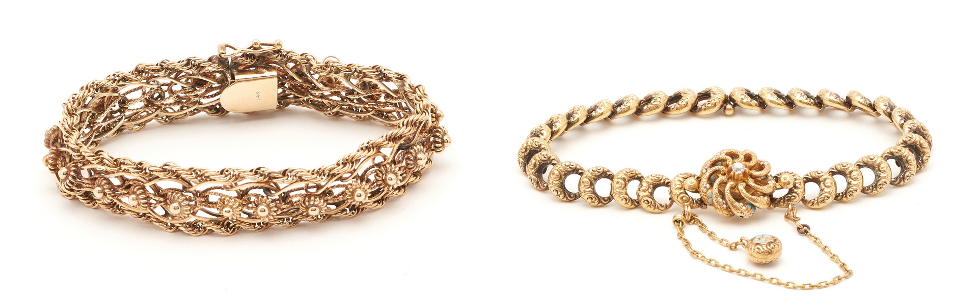 Lot 735: Two (2) Ladies Antique 14K Bracelets