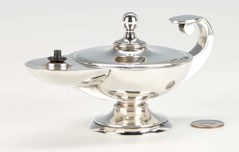 Lot 766: Sterling Silver Victorian Oil Lamp, E. Stockwell, 1877