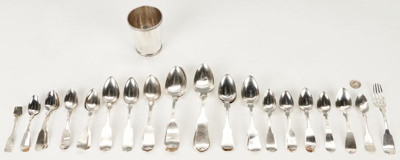 Lot 769: Hudson KY Coin Silver Julep Cup and Flatware, 47 pcs.