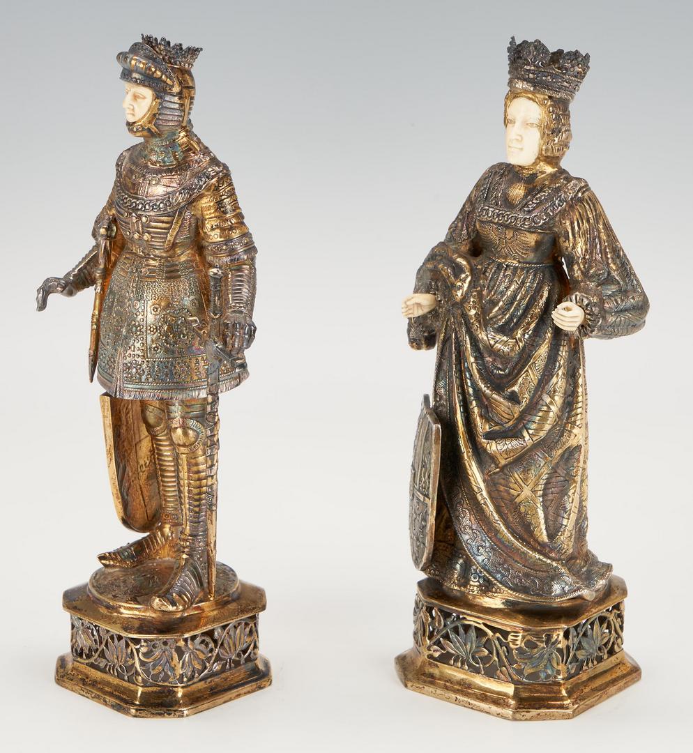 Lot 77: Pr. German Gilt Silver Figures, Knight & Lady