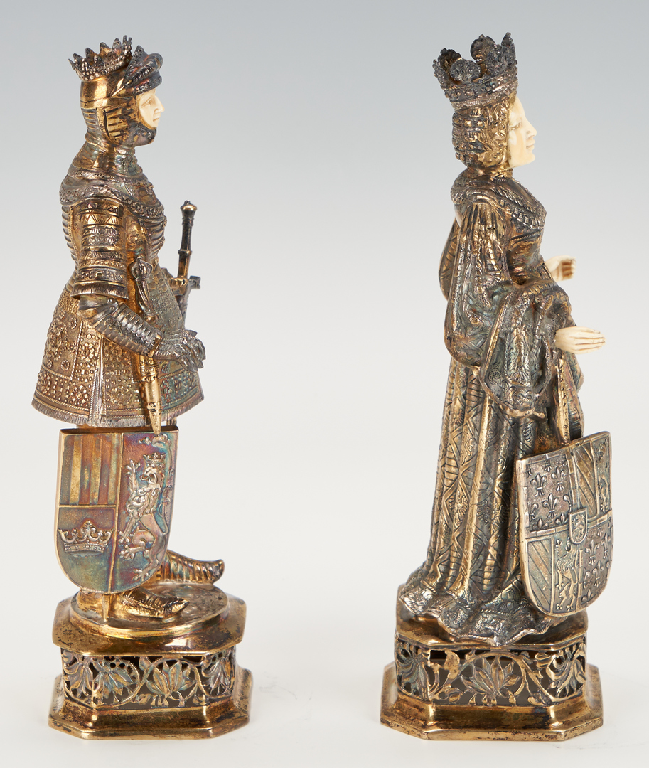 Lot 77: Pr. German Gilt Silver Figures, Knight & Lady