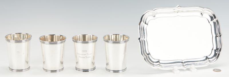 Lot 789: 4 Sterling Julep Cups, incl. Trees Trophy plus Tray (5 items)