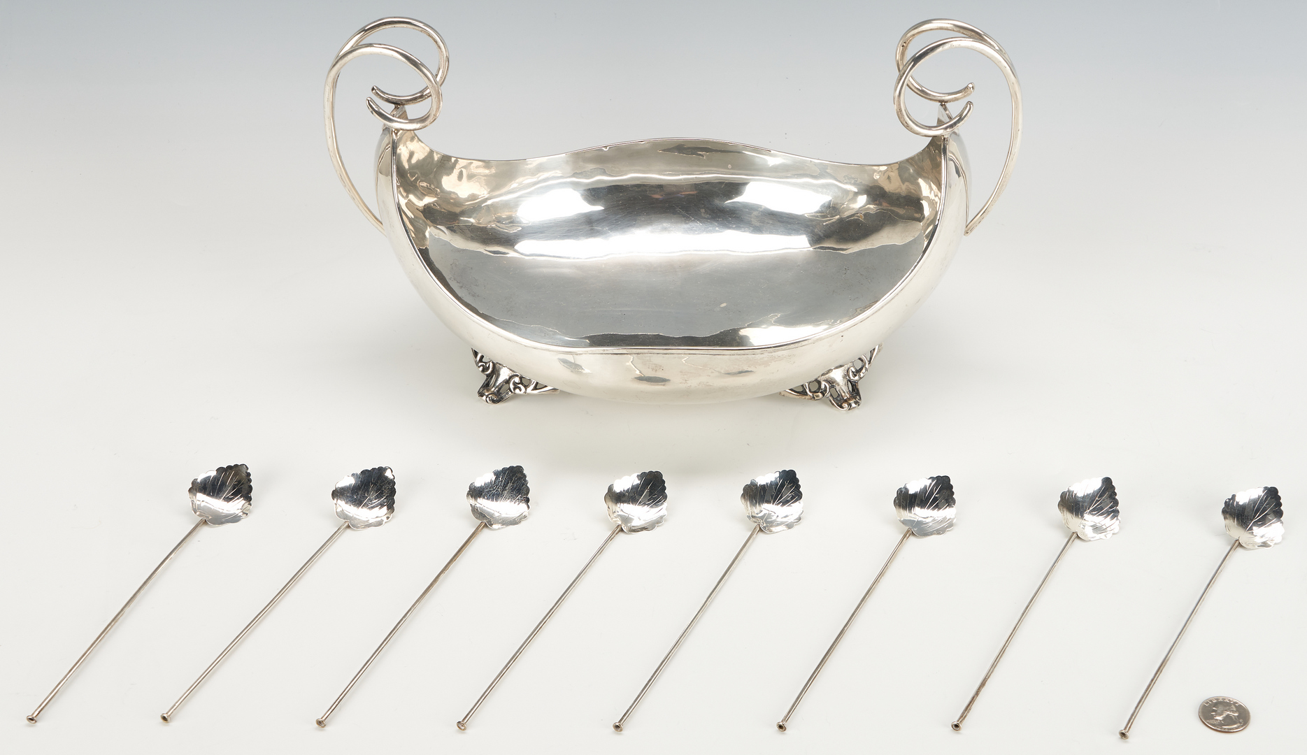 Lot 791: 9 Pcs. Mexican Sterling, Compote & Stirrers