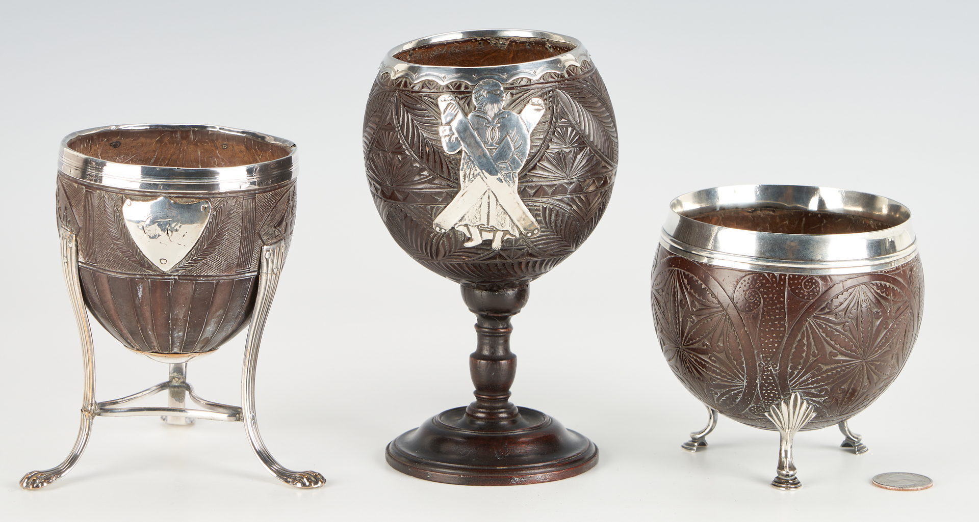 Lot 79: 3 European Silver Mounted Coconut Cups