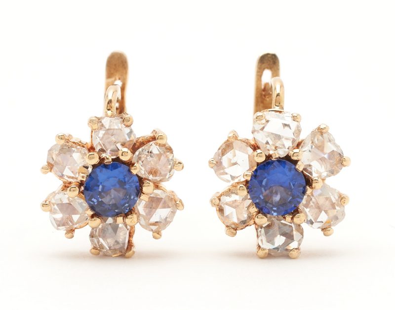 Lot 802: Pair Ladies Sapphire & Diamond Earrings