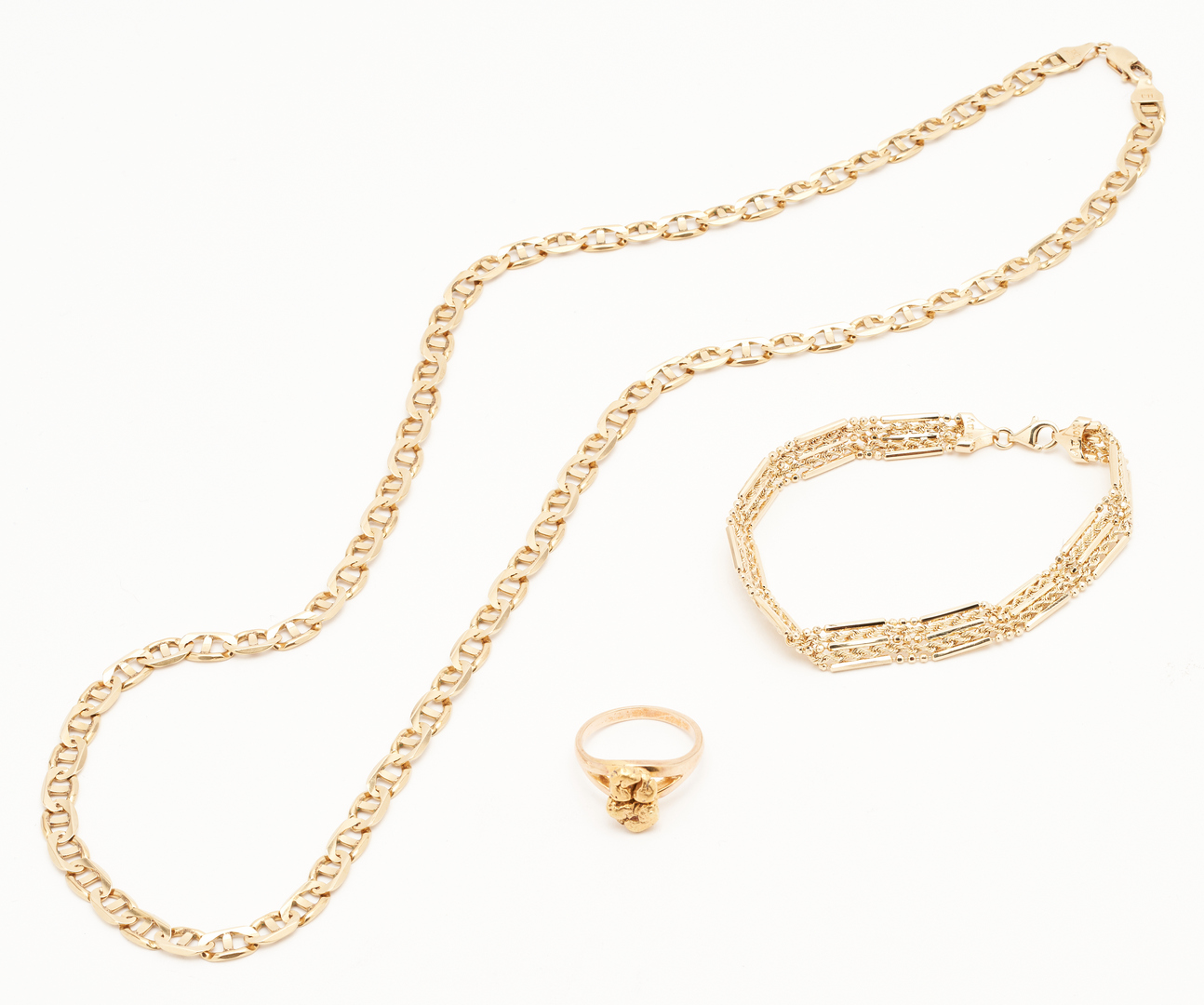 Lot 823: 10K Ring, Bracelet, & Necklace, Three (3) Items