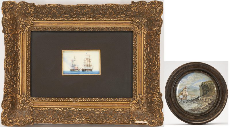 Lot 853: Geoff Hunt Miniature & Transferware Nautical Scene, 2 items