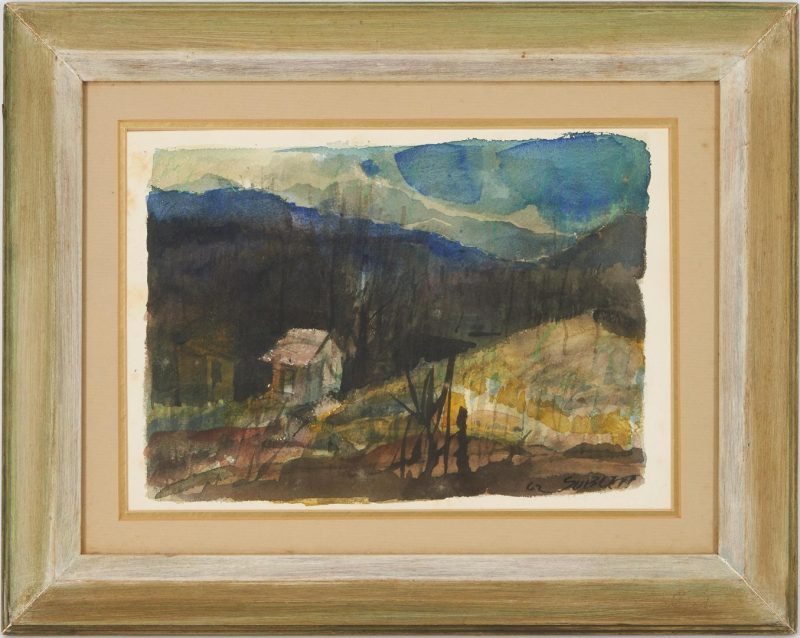 Lot 859: Carl Sublett W/C Mountain Landscape with Cabin