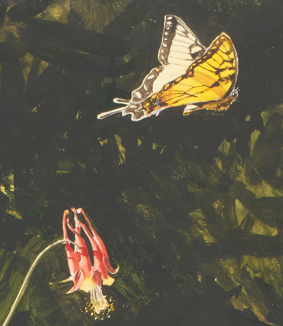 Lot 860: John Chumley Painting, Columbine & Butterflies, Exhibited