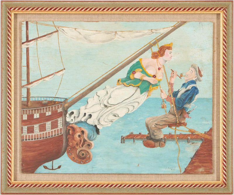 Lot 883: J. Karle Acrylic Folk Art Maritime Painting