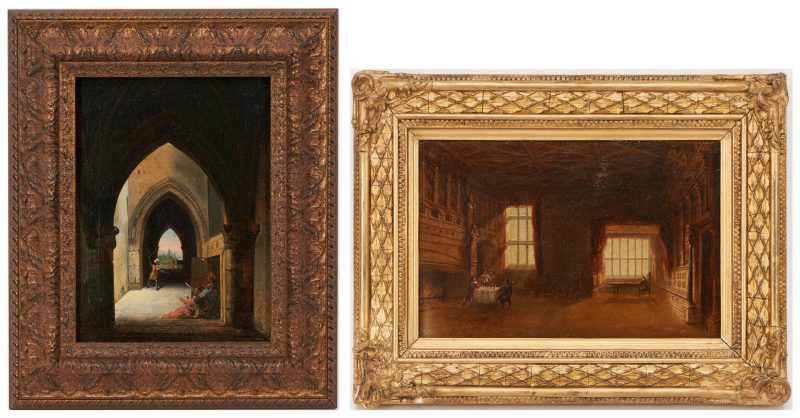 Lot 910: 2 Gothic Style Paintings, incl. Speke Hall, Lancashire