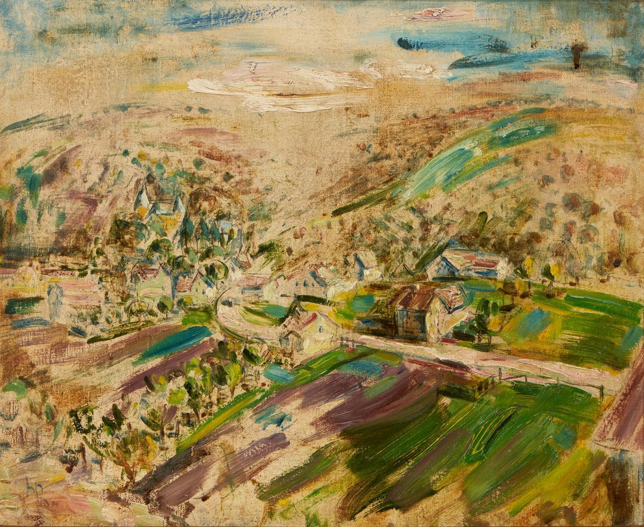 Lot 926: German School O/C Exhibited Landscape Painting