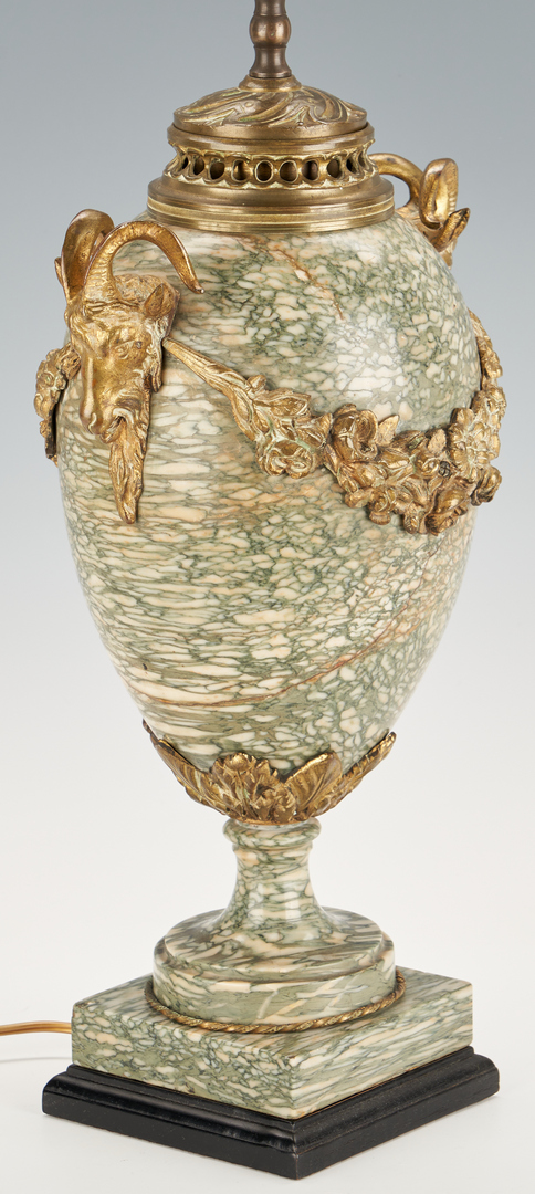 Lot 929: Green Marble Neoclassical Lamp w/ Gilt Bronze Mounts