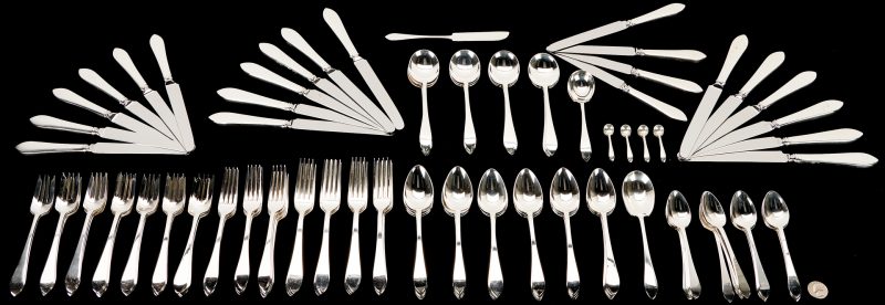 Lot 92: Tiffany Faneuil Sterling Flatware Service for 12 plus extras