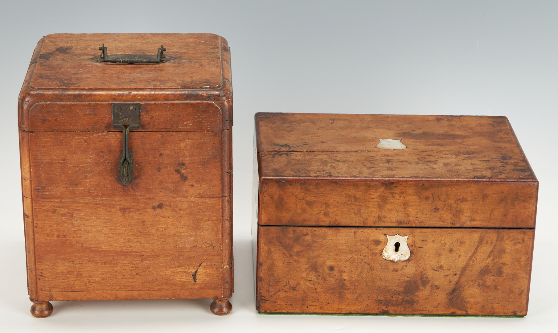 Lot 933: 4 Wooden Boxes, incl. Burlwood Dresser Box