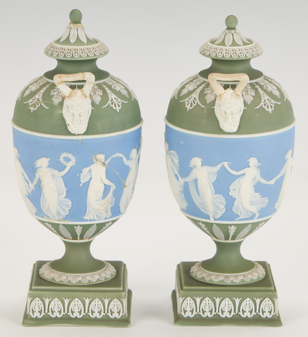 Lot 958: 2 Pairs Urns: Jean Gille and Wedgwood Tri-Color