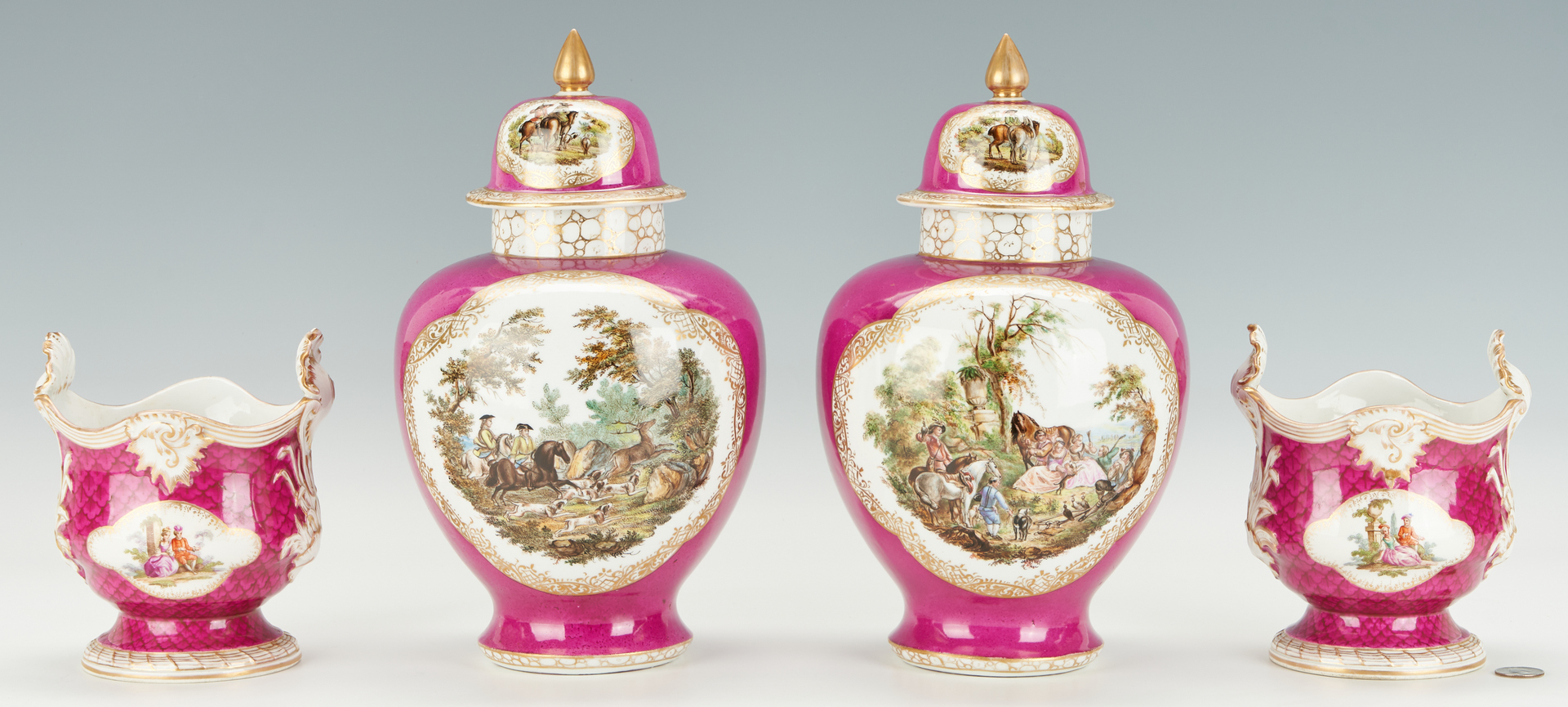Lot 964: 4 Dresden Porcelain Items, Urns and Cachepots, attrib. Helena Wolfsohn
