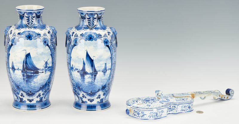 Lot 967: 3 Delft Items, incl. Violin and 2 Vases