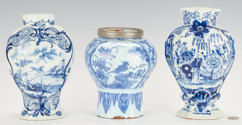Lot 968: Delft Urns with Axe Mark and Spice Jar, Three (3) items