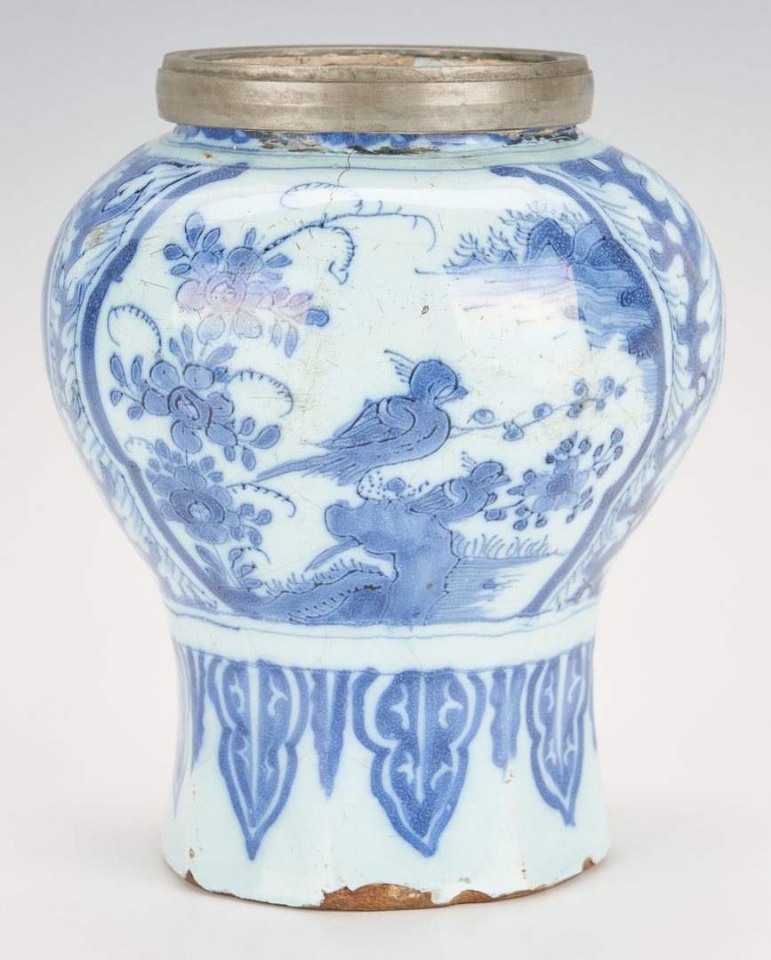 Lot 968: Delft Urns with Axe Mark and Spice Jar, Three (3) items