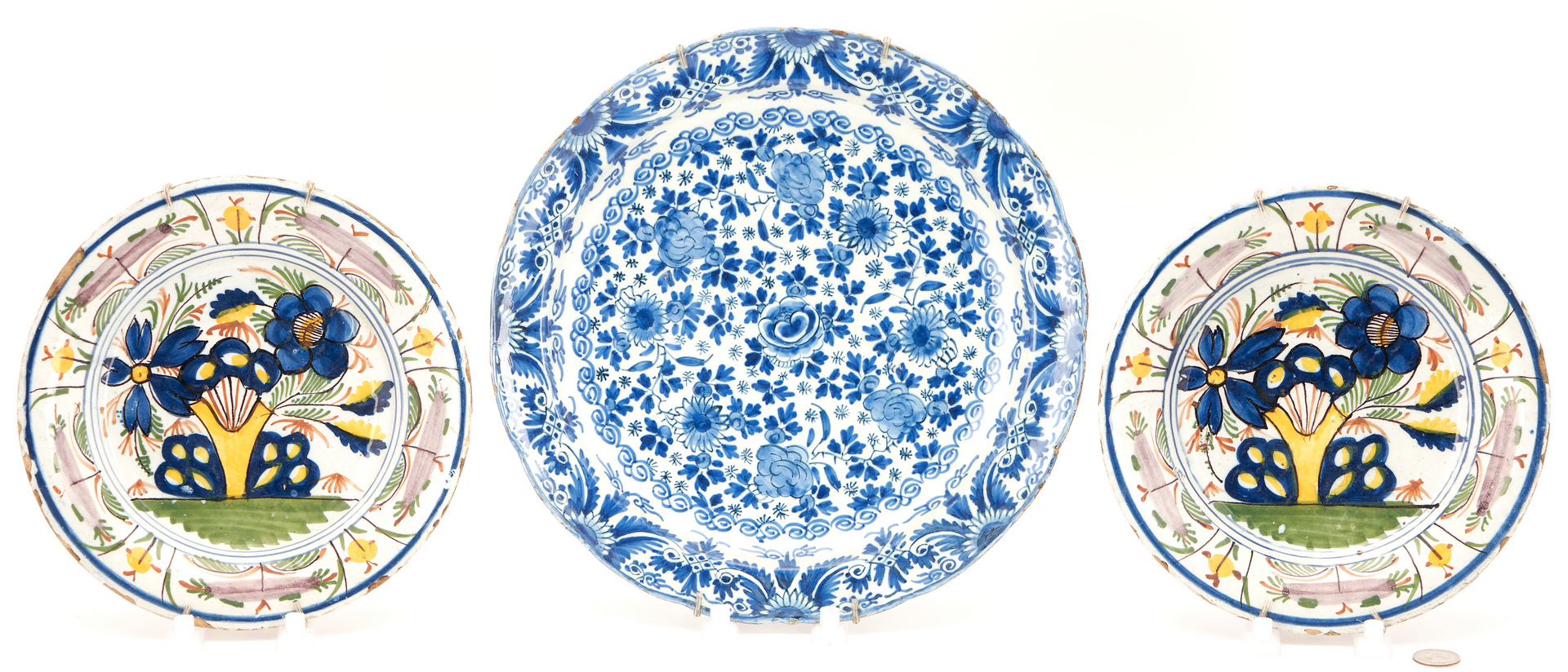 Lot 973: Three (3) Delft Plates, incl. Polychrome