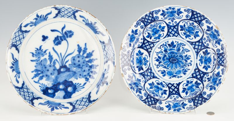 Lot 975: 2 Blue & White Delft Chargers, 18th C.