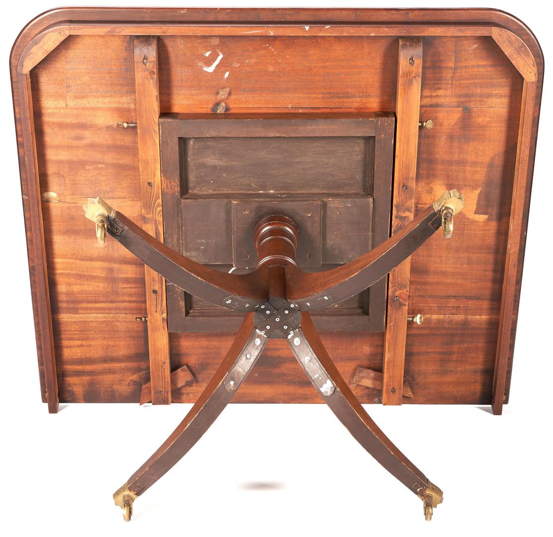 Lot 978: George III Style Inlaid Mahogany Three-Pedestal Dining Table