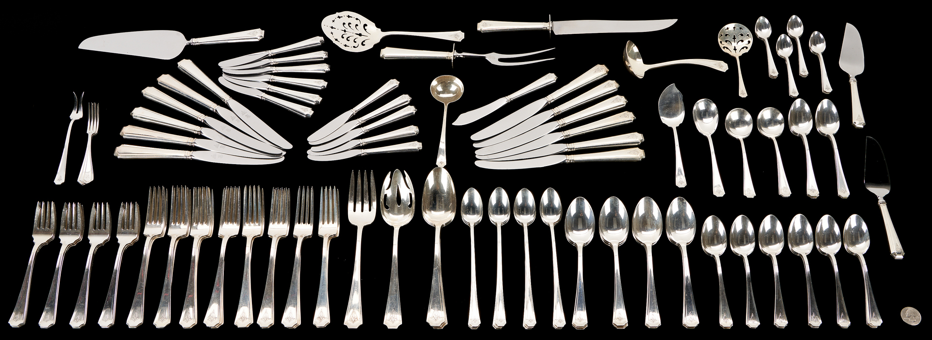 Lot 99: Fairfax Sterling Silver Flatware Service for 12 and more, 144 pcs. total