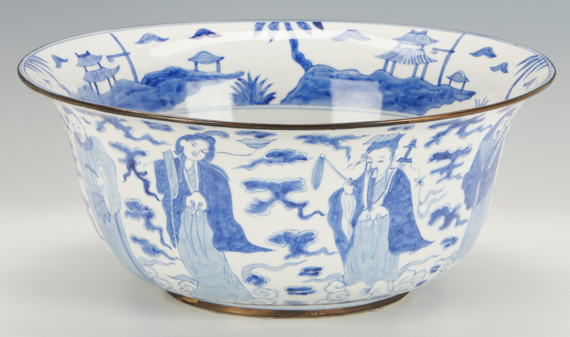 Lot 1047: Large Chinese Blue & White Immortals Bowl